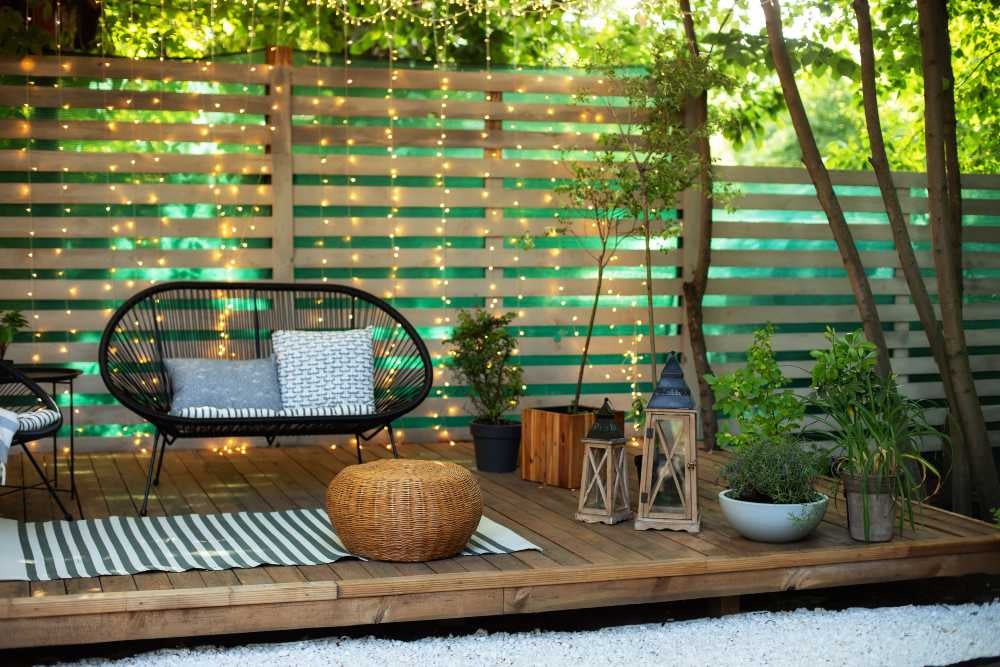 Residential deck with decorative privacy screen